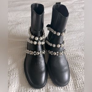 Zara Pearl Straps Leather Boots - size 7